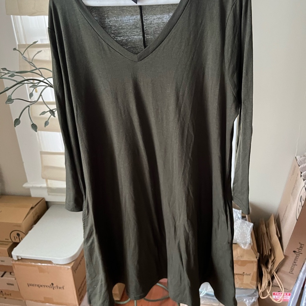 Olive Green V-Neck Women's Top